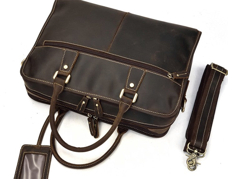 Vintage Leather Mens 14inch Briefcase Handbags Laptop Bag Work Bag For Men