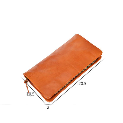 Cool Leather Mens Black Slim Long Wallet Zipper Bifold Card Wallet Clutch Wallet For Men