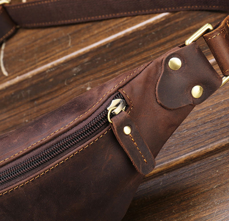 Vintage Brown Leather Men's Fanny Pack Waist Bag Brown Hip Pack Chest Bag For Men