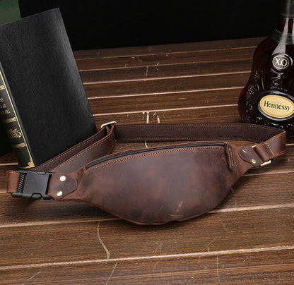 Vintage Brown Leather Men's Fanny Pack Waist Bag Brown Hip Pack Chest Bag For Men