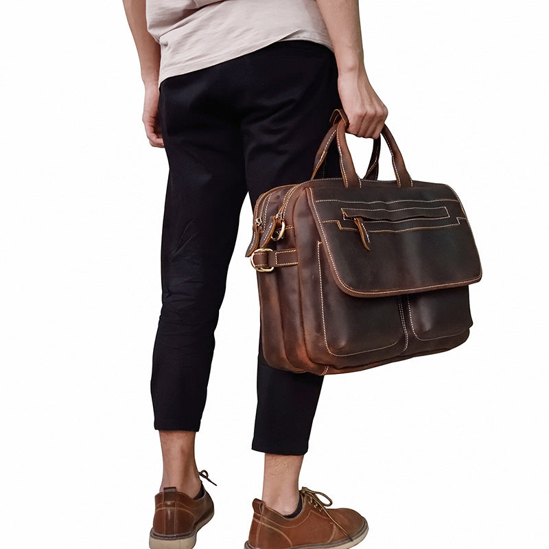 Vintage Leather Briefcase Handbag 14inch Laptop Bag Business Bag Shoulder Bags For Men