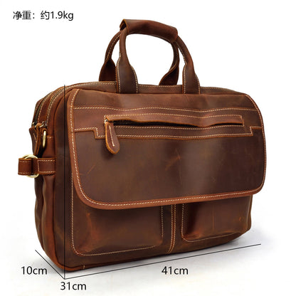 Vintage Leather Briefcase Handbag 14inch Laptop Bag Business Bag Shoulder Bags For Men