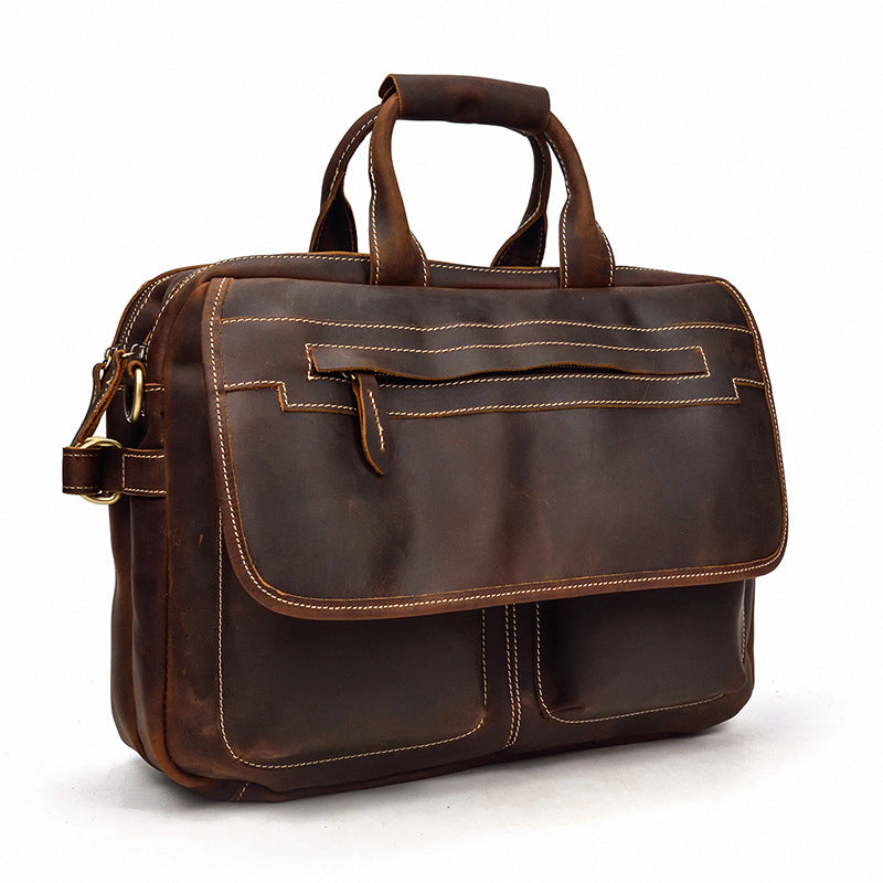 Vintage Leather Briefcase Handbag 14inch Laptop Bag Business Bag Shoulder Bags For Men