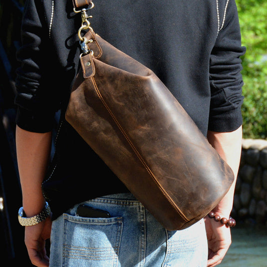 Cool Mens Leather Barrel Chest Bags Bucket Sling Bag One Shoulder Backpack For Men