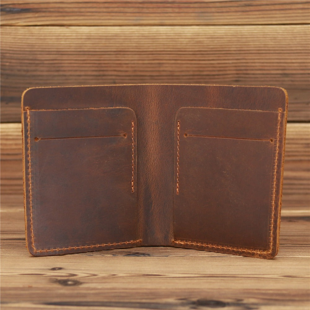 Coffee Leather Mens Slim Bifold Wallet Minimalism Wallets Billfold Wallet Front Pocket Wallet for Men