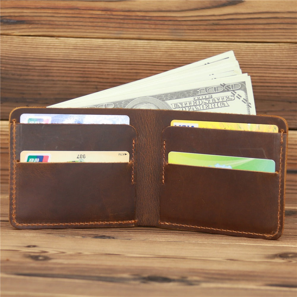 Coffee Leather Mens Slim Bifold Wallet Minimalism Wallets Billfold Wallet Front Pocket Wallet for Men