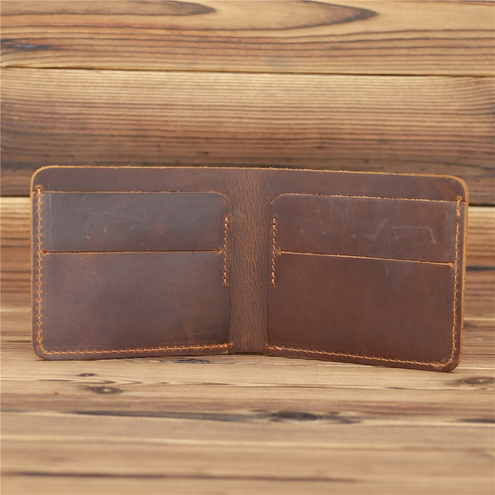 Coffee Leather Mens Slim Bifold Wallet Minimalism Wallets Billfold Wallet Front Pocket Wallet for Men