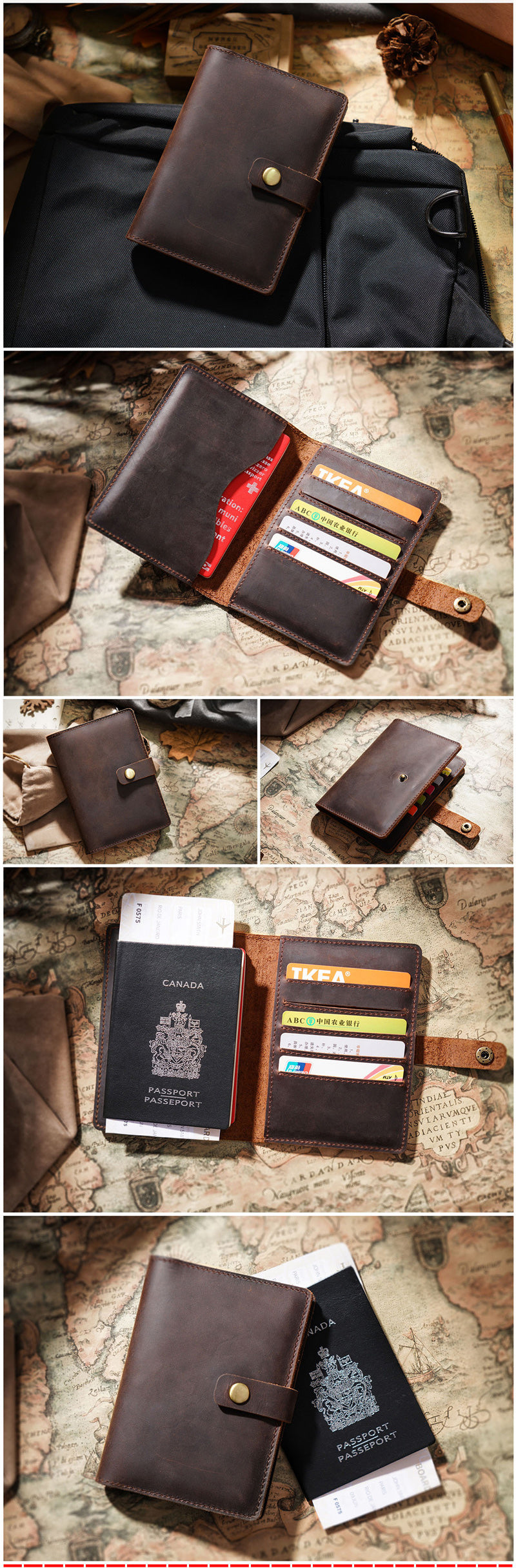 Slim Men's Leather Passport Wallet Compact Bifold Travel Wallet Ticket Wallet For Men