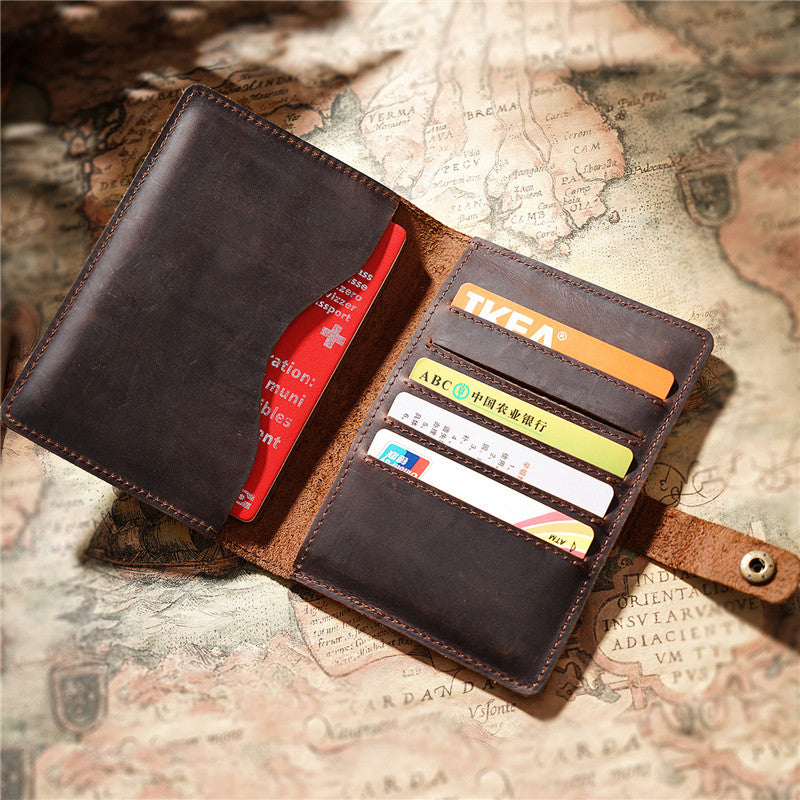 Slim Men's Leather Passport Wallet Compact Bifold Travel Wallet Ticket Wallet For Men