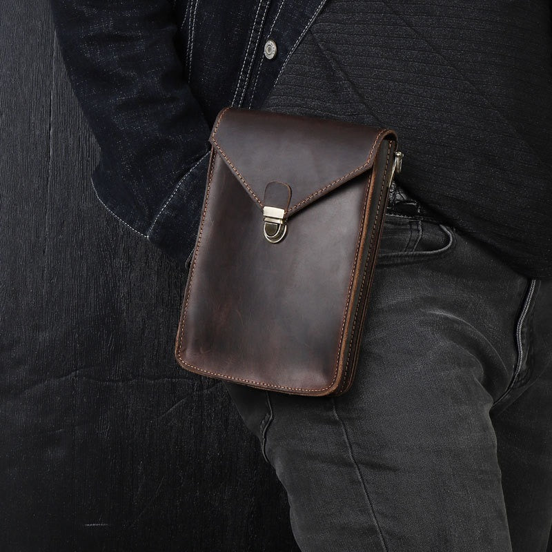 Slim Shoulder Bag Leather Belt Pouch Mens Waist Bag Coffee Crossbody Bag for Men