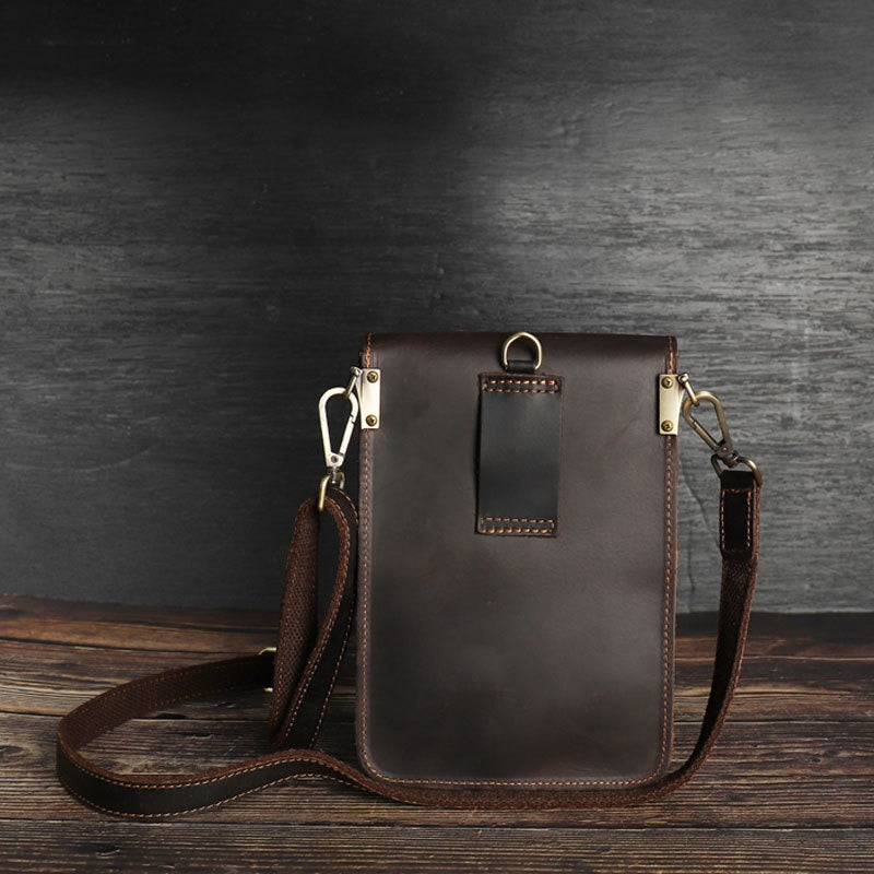 Slim Shoulder Bag Leather Belt Pouch Mens Waist Bag Coffee Crossbody Bag for Men