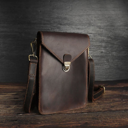 Slim Shoulder Bag Leather Belt Pouch Mens Waist Bag Coffee Crossbody Bag for Men