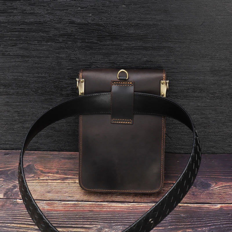 Slim Shoulder Bag Leather Belt Pouch Mens Waist Bag Coffee Crossbody Bag for Men