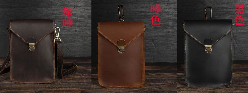 Slim Shoulder Bag Leather Belt Pouch Mens Waist Bag Coffee Crossbody Bag for Men