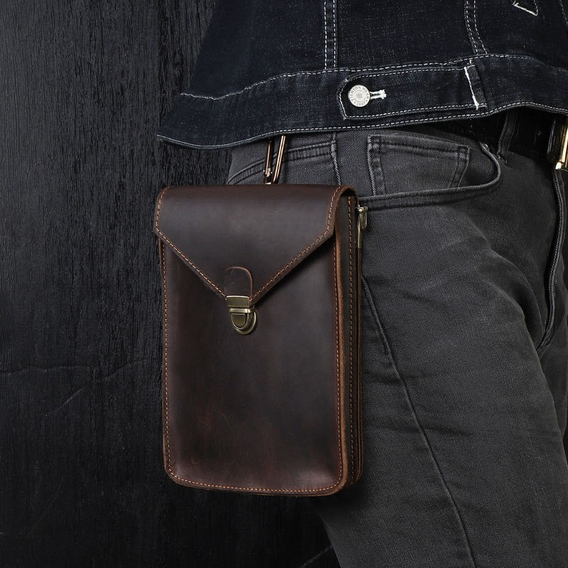 Slim Shoulder Bag Leather Belt Pouch Mens Waist Bag Coffee Crossbody Bag for Men