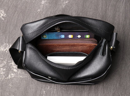 Small Black Leather Mens Chunky Ipad Courier Bag Side Bag Casual Messenger Bag For Men