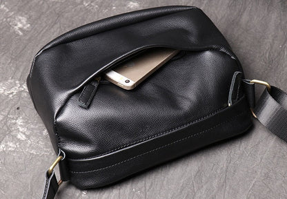 Small Black Leather Mens Chunky Ipad Courier Bag Side Bag Casual Messenger Bag For Men