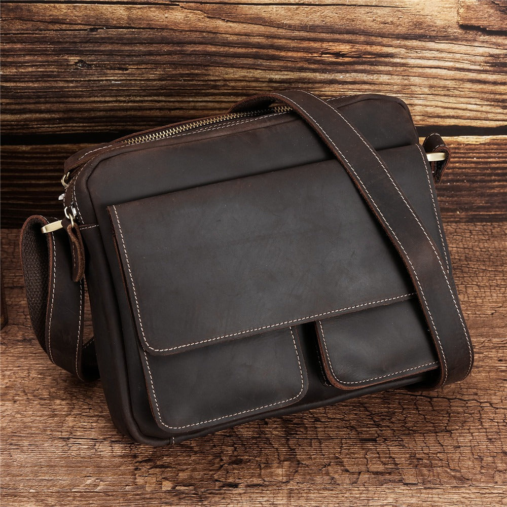 Vintage Brown Leather Mens Side Bag Messenger BAG Small School Courier Bag FOR MEN