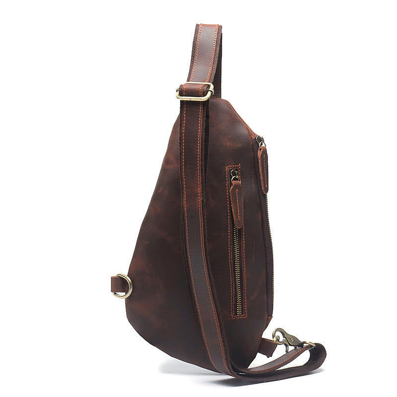 Vintage Brown Leather Men's Sling Bag Streamline Chest Bag One shoulder Backpack For Men