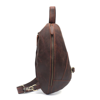 Vintage Brown Leather Men's Sling Bag Streamline Chest Bag One shoulder Backpack For Men