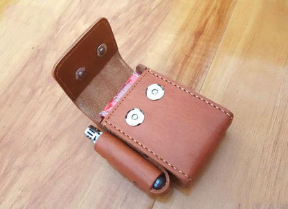 Cool Handmade Brown Leather Mens Cigarette Case with Lighter Holder Belt Loop for Men