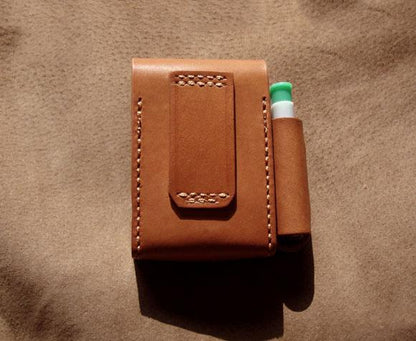 Cool Brown Leather Mens Cigarette Case with Lighter Holder Belt Loop for Men