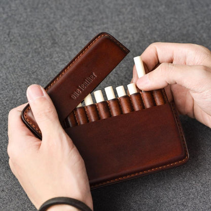 Handmade Green Leather Slim Mens 10pcs Cigarette Holder Case Cool Custom Cigarette Case for Men