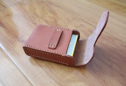 Cool Handmade Brown Leather Mens Cigarette Case Cigarette Holder Case with Belt Loop for Men