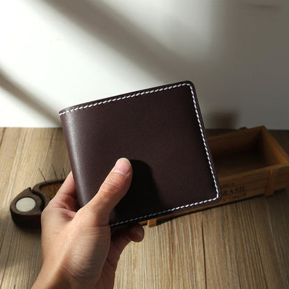 Handmade Coffee Leather Billfold Wallet Personalized Mens Contrast Color Wallets for Men