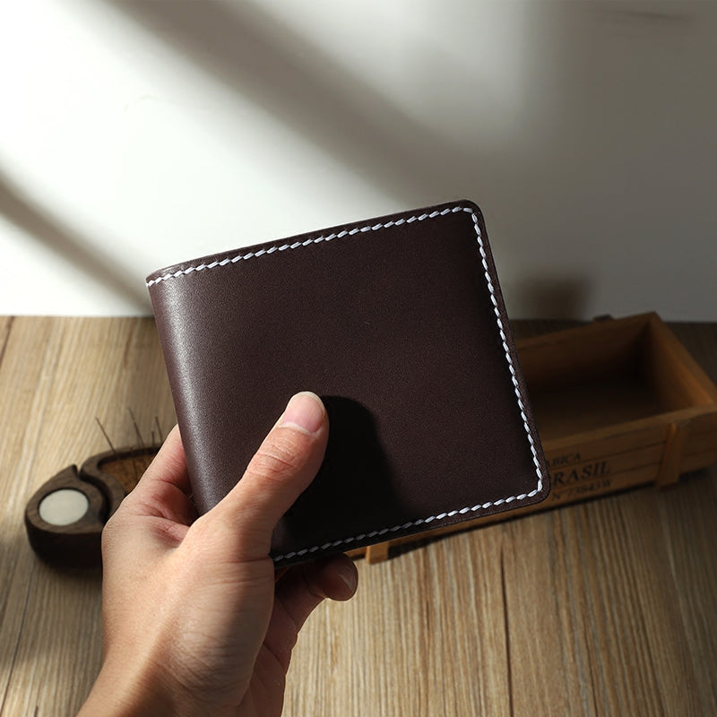 Handmade Blue Leather Billfold Wallets Personalized Mens Contrast Color Wallets for Men