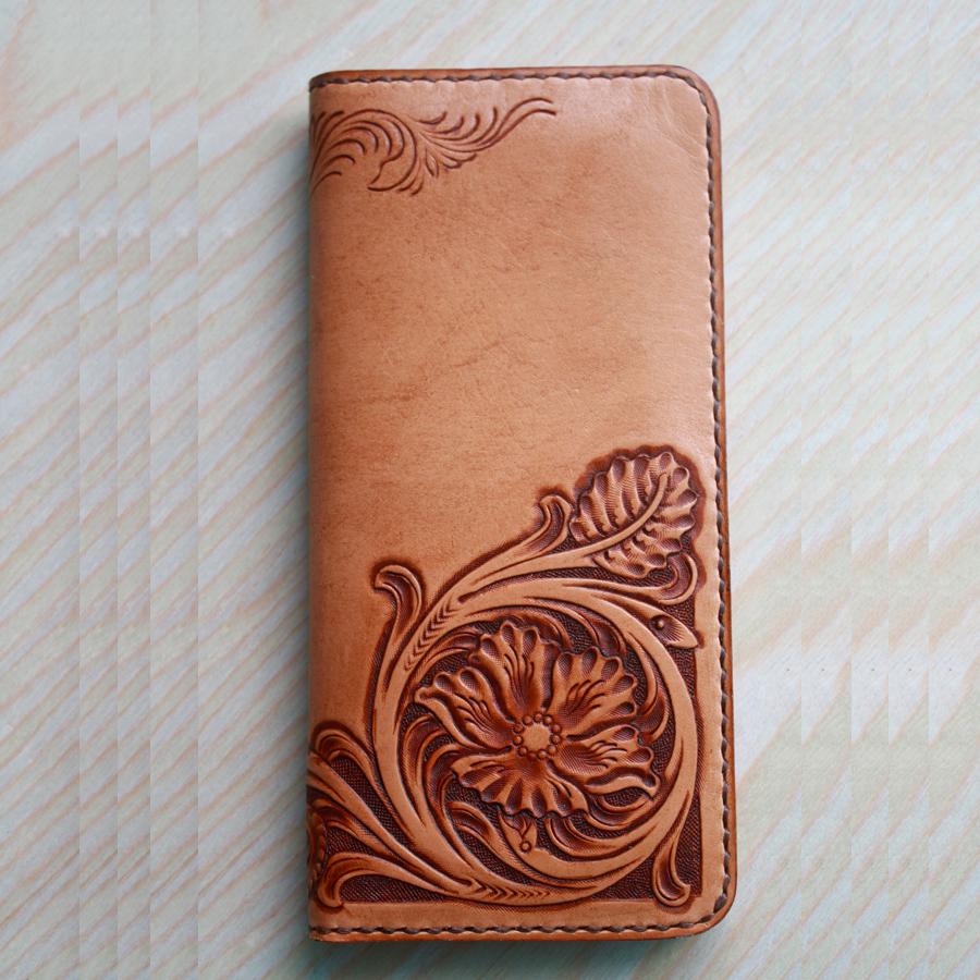 Handmade Leather Vintage Tooled Floral Mens Long Wallets Cool Long Wallet for Men