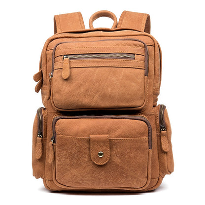 Cool Khaki Mens Leather 13inches Computer Backpack Camel Travel Backpack School Backpack for men