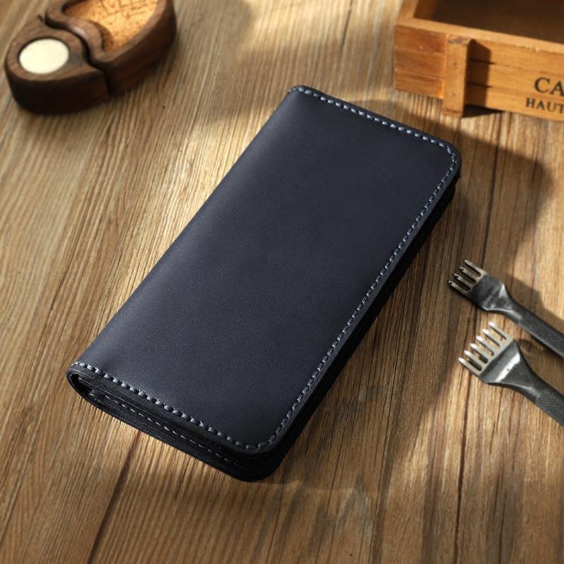 Coffee Leather Mens Bifold Long Wallets Personalized Handmade Coffee Travel Leather Wallet for Men