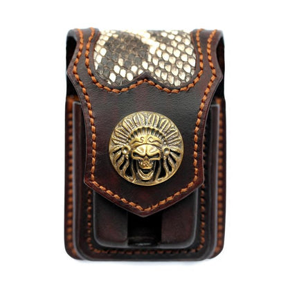 Vintage Leather Mens Skull Cool Cigarette Holder Case with lighter Holder for Men