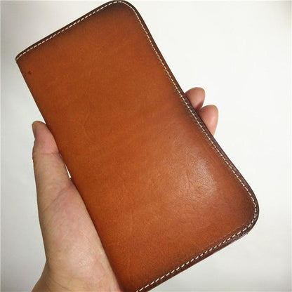 [On Sale] Handmade Vintage Mens Leather Long Wallets Cool Bifold Long Wallet for Men