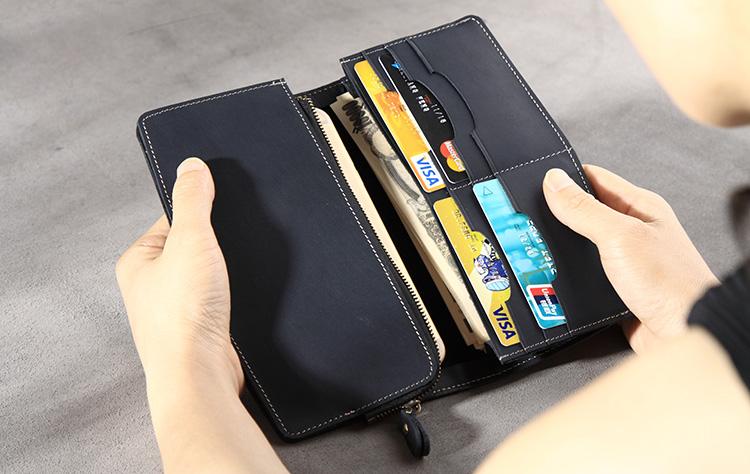 Handmade Leather Mens Clutch Wallet Cool Leather Wallet Long Phone Wallets for Men