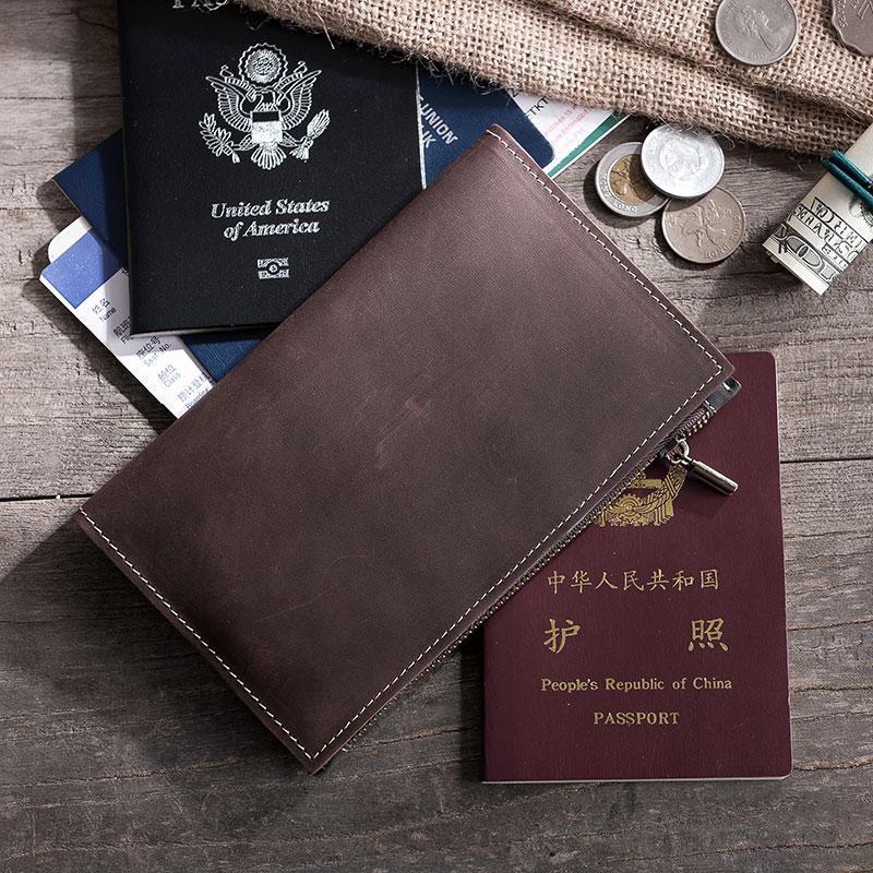 Handmade Leather Mens Travel Wallet Passport Leather Wallet Short Long Wallets for Men