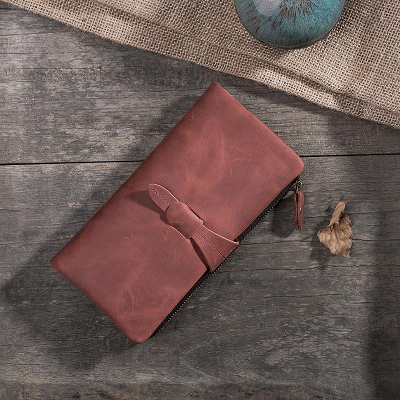 Handmade Leather Mens Clutch Wallet Cool Leather Wallet Long Phone Wallets for Men