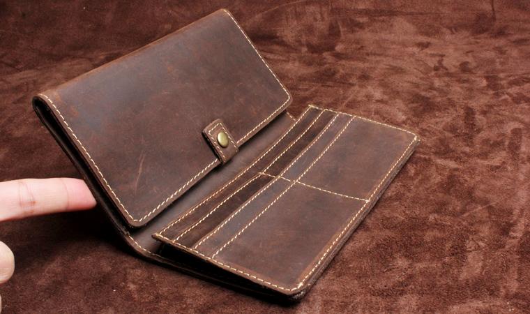 Handmade Leather Mens Wallet Cool Long Leather Wallet Clutch Wristlet Wallet for Men