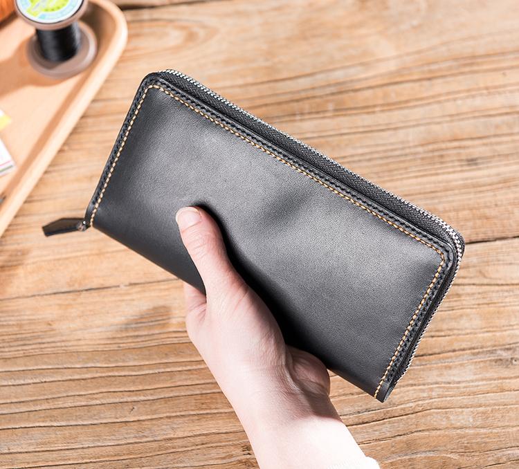 Handmade Leather Mens Clutch Wallet Cool Leather Wallet Long Zipper Phone Wallets for Men