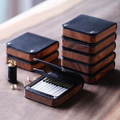 Handmade Wooden Leather Mens 20pcs Cigarette Case Cool Custom Cigarette Holder for Men