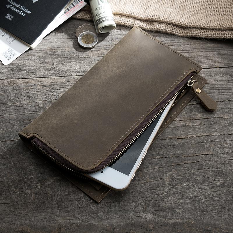 Handmade Leather Mens Clutch Wallet Cool Leather Wallet Long Phone Wallets for Men