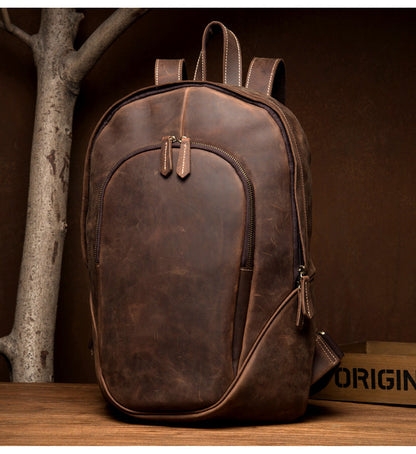 Brown Casual Mens Leather 15-inch Large Laptop Backpacks Brown Travel Backpacks School Backpacks for men