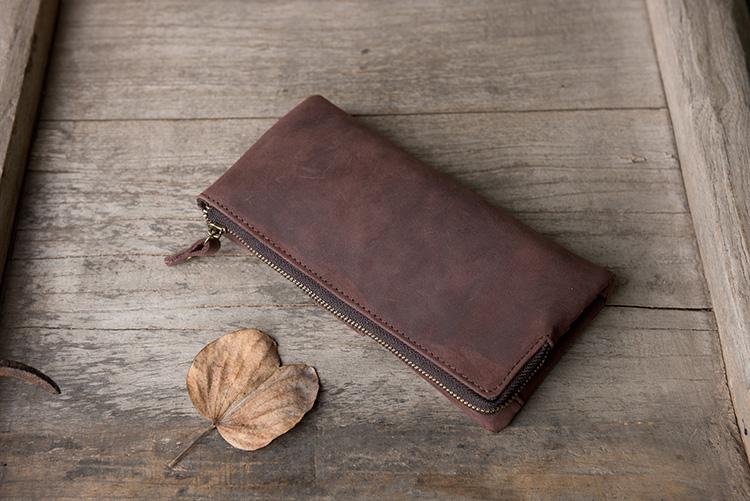 Handmade Leather Mens Clutch Wallet Cool Leather Wallet Long Phone Wallets for Men