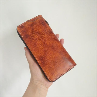 [On Sale] Handmade Mens Long Biker Wallets with Chains Cool Zipper Leather Biker Chain Wallet