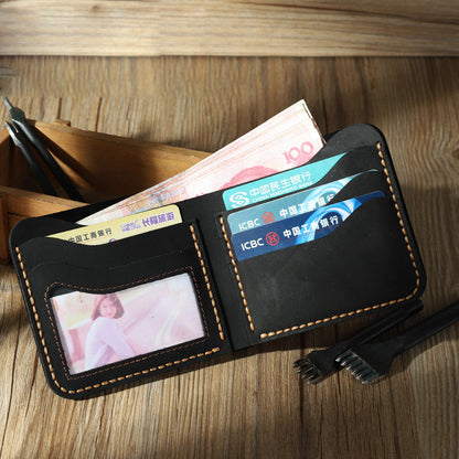 Handmade Slim Black Leather Mens Billfold Wallets Personalize Bifold Small Wallets for Men