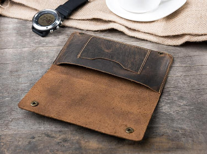 Handmade Leather Mens Clutch Wallet Cool Slim Leather Wallet Long Phone Wallets for Men