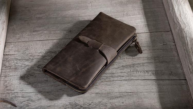 Handmade Leather Mens Clutch Wallet Cool Leather Wallet Long Phone Wallets for Men