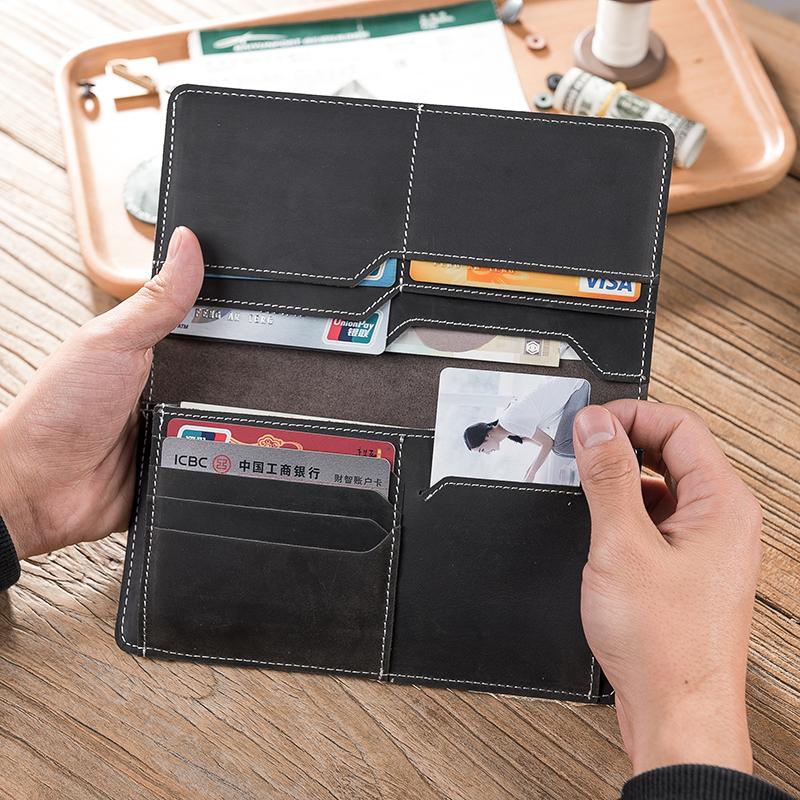 Handmade Leather Mens Clutch Wallet Cool Leather Wallet Long Phone Wallets for Men