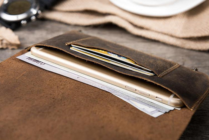 Handmade Leather Mens Clutch Wallet Cool Slim Leather Wallet Long Phone Wallets for Men